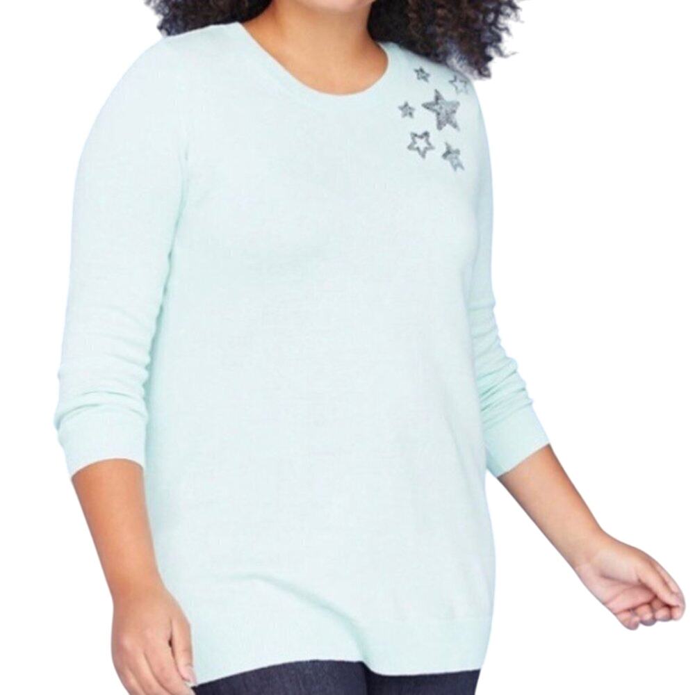 Lane Bryant Blue Sweater With Sequin Stars Size 14/16